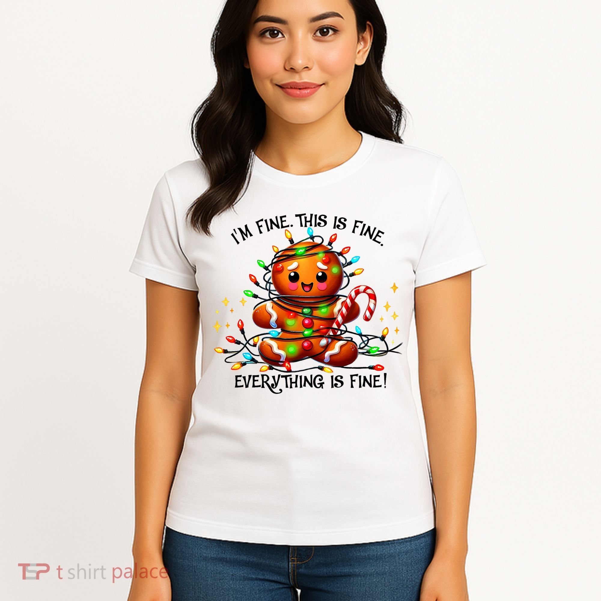 IM Fine Everything Is Fine Gingerbread Christmas Lights Women's T-Shirt