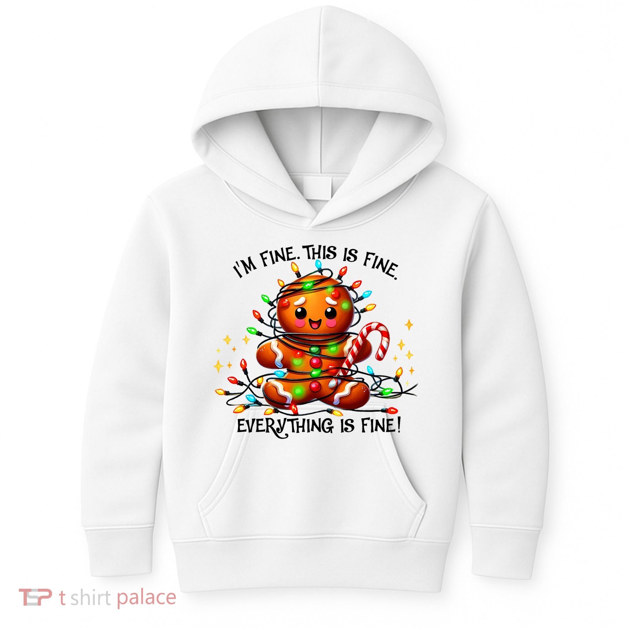 IM Fine Everything Is Fine Gingerbread Christmas Lights Kids Hoodie