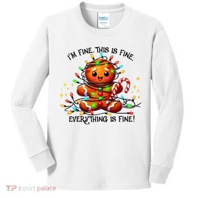 IM Fine Everything Is Fine Gingerbread Christmas Lights Kids Long Sleeve Shirt