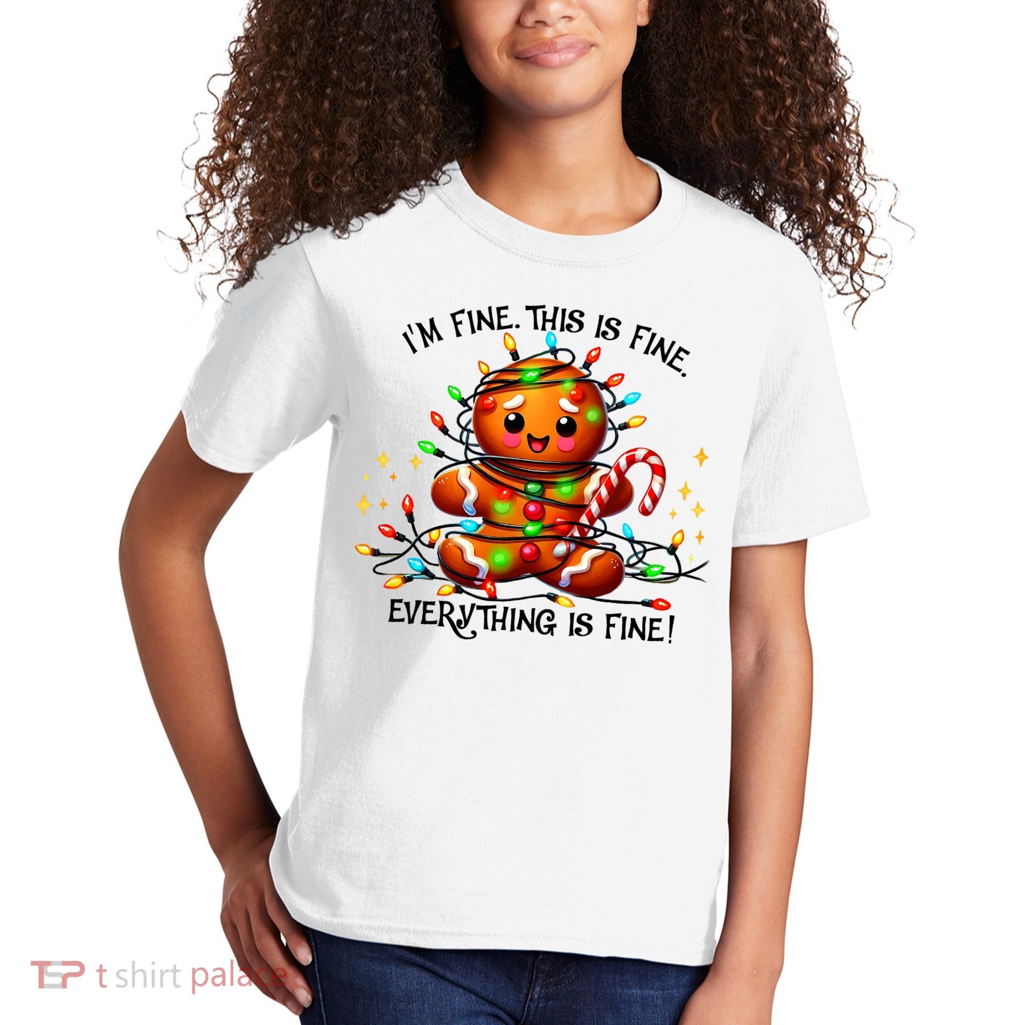 IM Fine Everything Is Fine Gingerbread Christmas Lights Kids T-Shirt