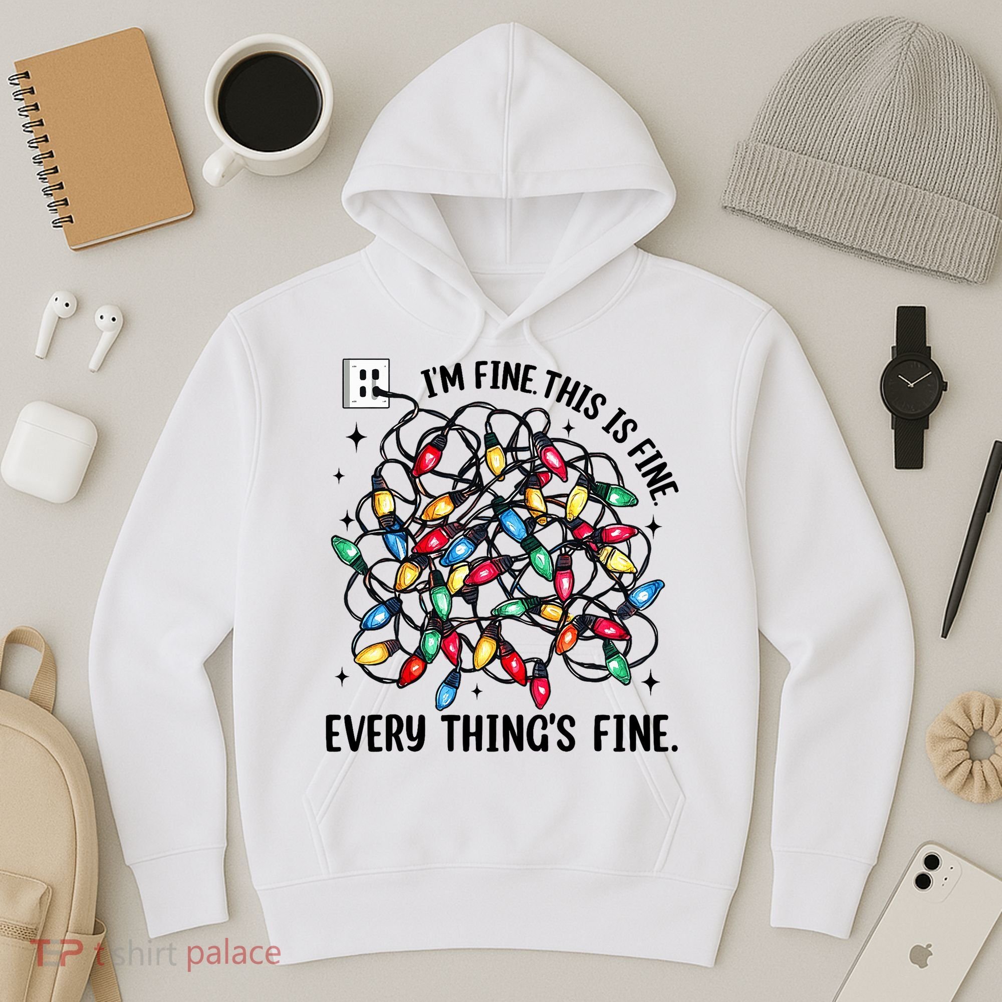 I’M Fine Everything Is Fine Tangled Christmas Lights Hoodie