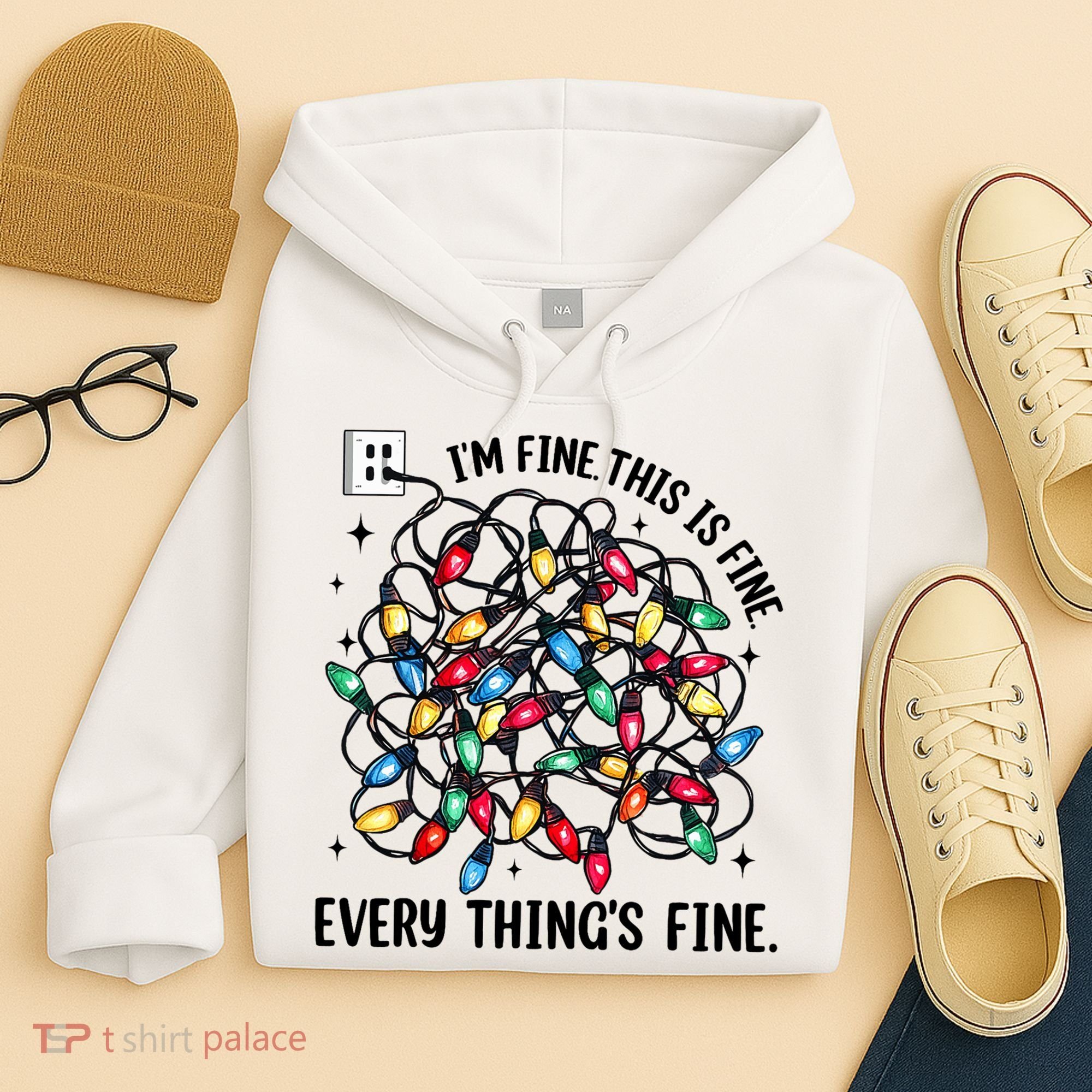 I’M Fine Everything Is Fine Tangled Christmas Lights Hoodie