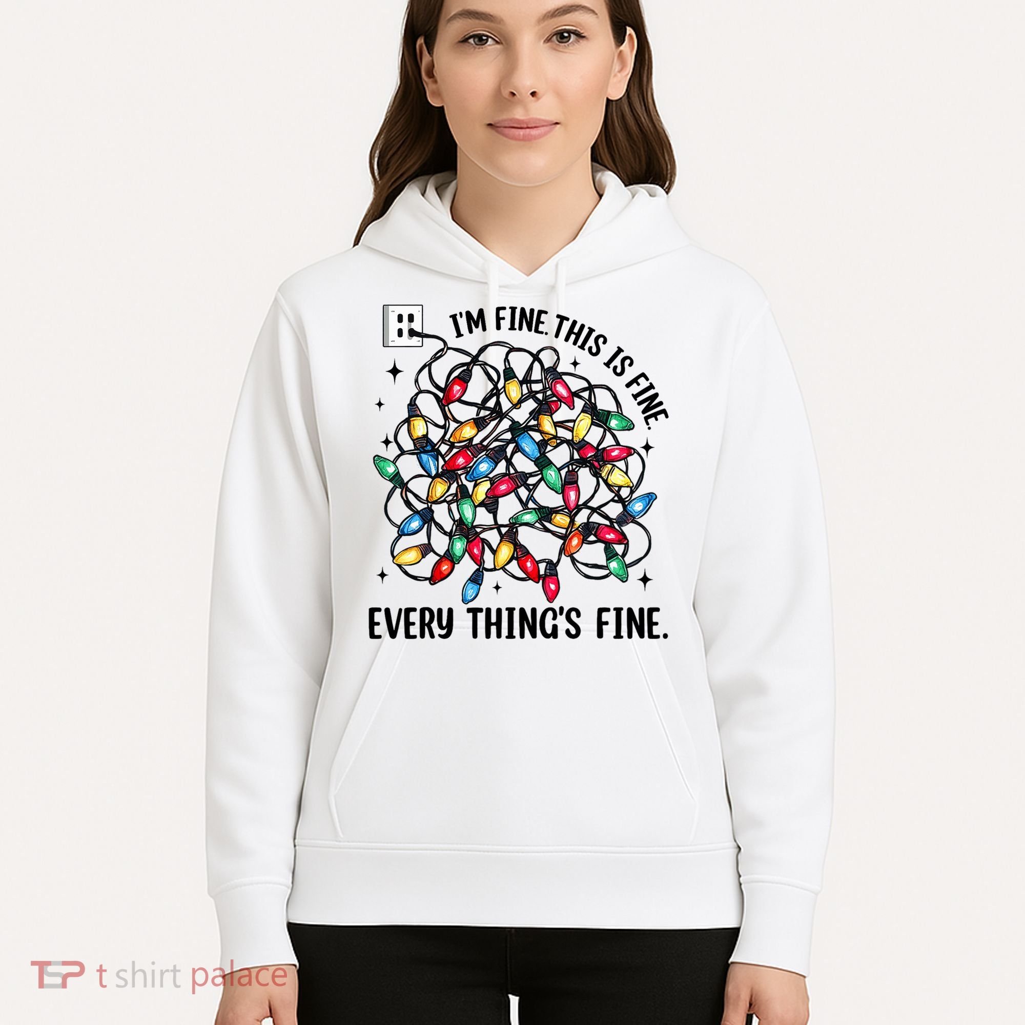 I’M Fine Everything Is Fine Tangled Christmas Lights Hoodie