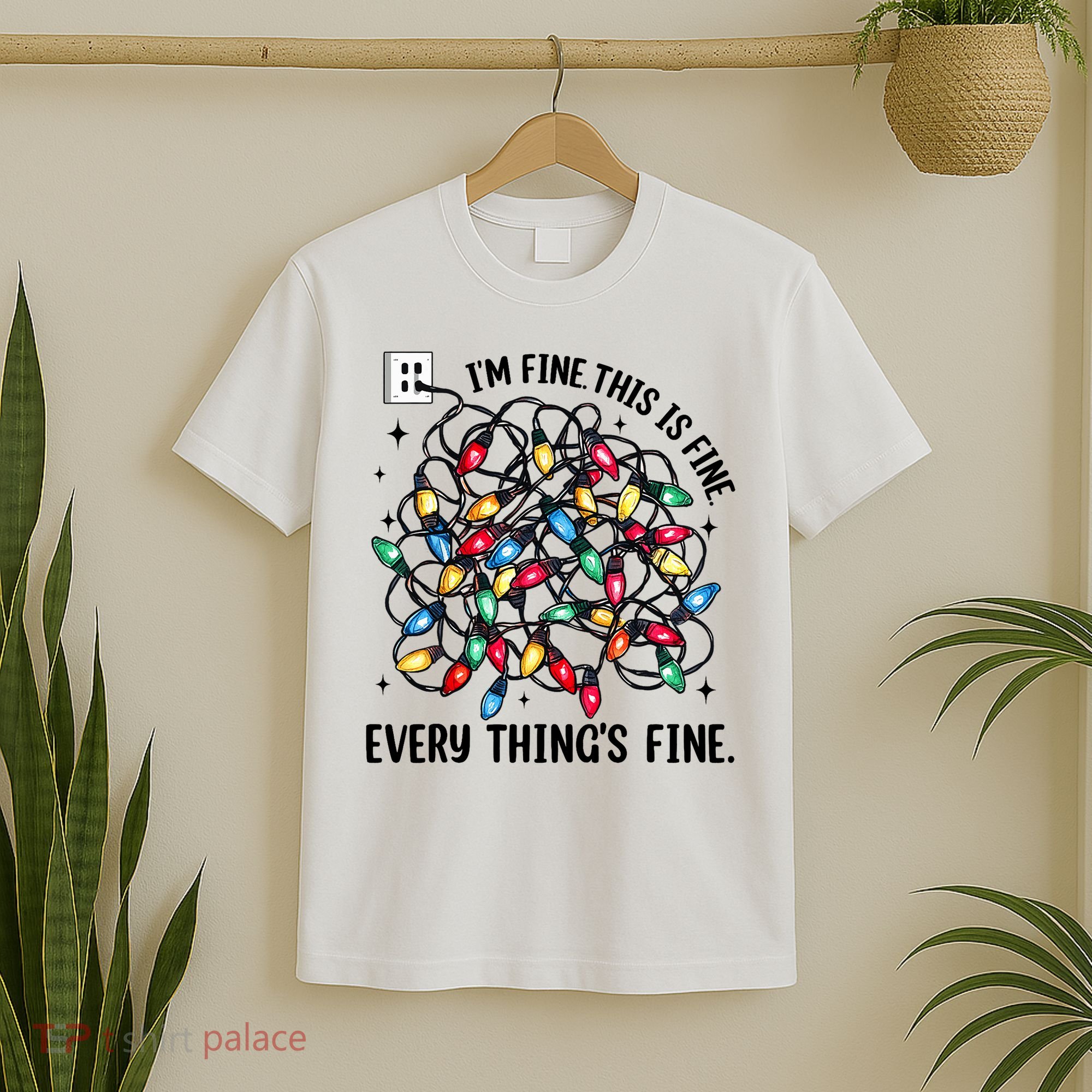 I’M Fine Everything Is Fine Tangled Christmas Lights T-Shirt