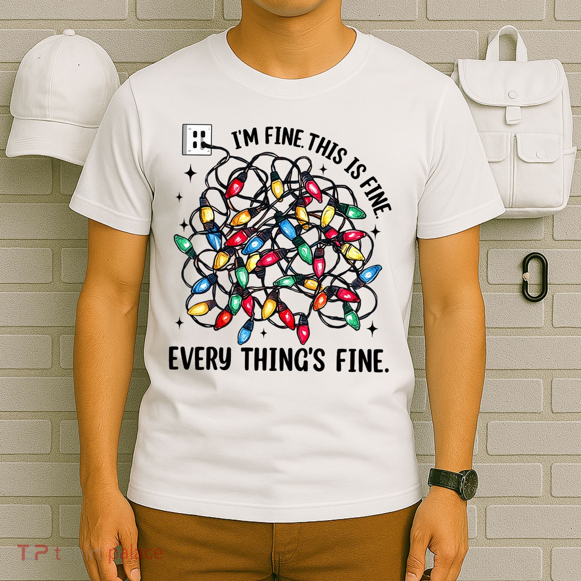 I’M Fine Everything Is Fine Tangled Christmas Lights T-Shirt