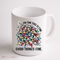 I’M Fine Everything Is Fine Tangled Christmas Lights Coffee Mug thumb 1