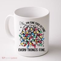 I’M Fine Everything Is Fine Tangled Christmas Lights Coffee Mug thumb 0