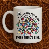 I’M Fine Everything Is Fine Tangled Christmas Lights Coffee Mug thumb 2