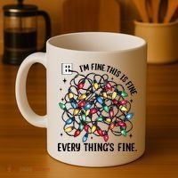 I’M Fine Everything Is Fine Tangled Christmas Lights Coffee Mug thumb 4