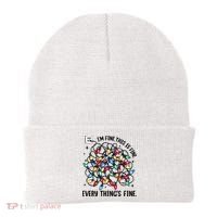 I’M Fine Everything Is Fine Tangled Christmas Lights Beanie thumb 0