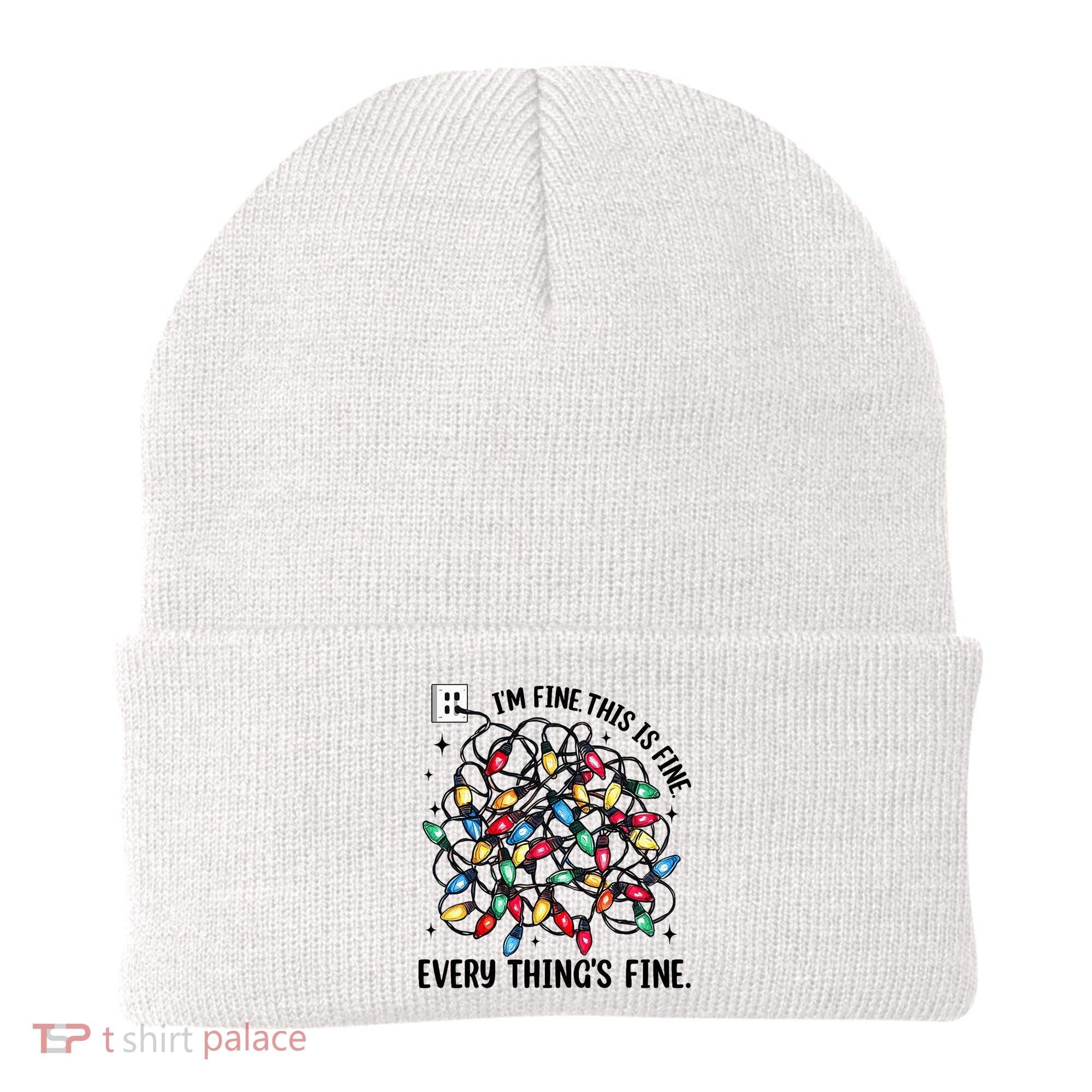 I’M Fine Everything Is Fine Tangled Christmas Lights Beanie