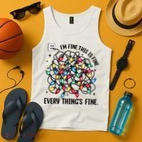 I’M Fine Everything Is Fine Tangled Christmas Lights Tank Top thumb 4