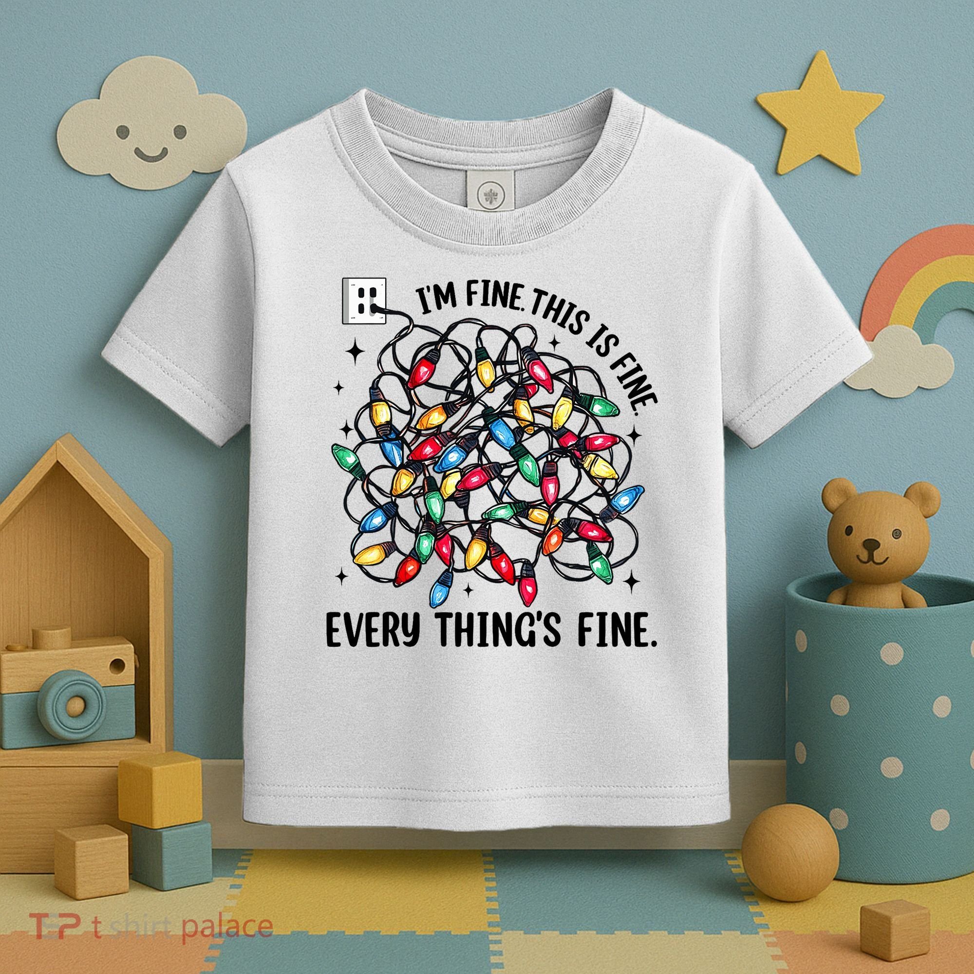 I’M Fine Everything Is Fine Tangled Christmas Lights Toddler T-Shirt