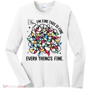 I’M Fine Everything Is Fine Tangled Christmas Lights Women's Long Sleeve Shirt