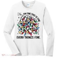 I’M Fine Everything Is Fine Tangled Christmas Lights Women's Long Sleeve Shirt thumb 0