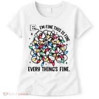 I’M Fine Everything Is Fine Tangled Christmas Lights Women's T-Shirt thumb 0