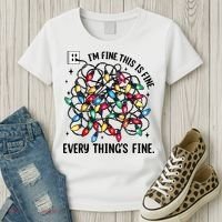 I’M Fine Everything Is Fine Tangled Christmas Lights Women's T-Shirt thumb 3