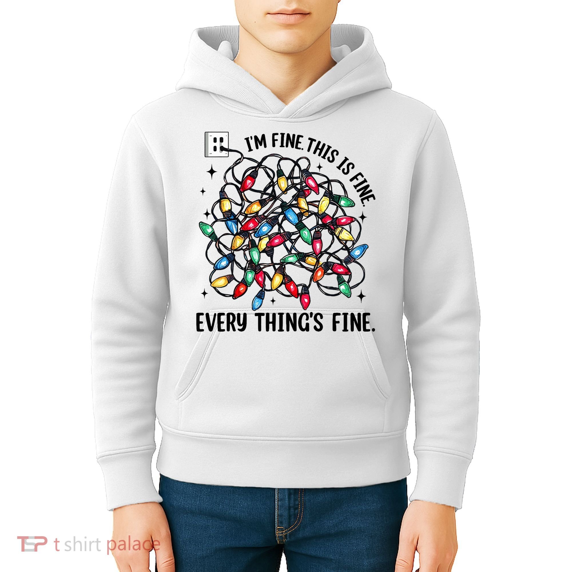 I’M Fine Everything Is Fine Tangled Christmas Lights Kids Hoodie