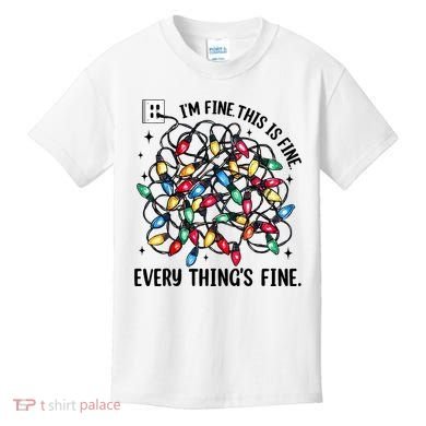 I’M Fine Everything Is Fine Tangled Christmas Lights Kids T-Shirt