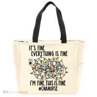 Im Fine Everything Is Fine Christmas Lights Cna Nurse Life Gift Tote Bag thumb 0