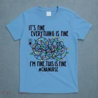 Im Fine Everything Is Fine Christmas Lights Cna Nurse Life Gift T-Shirt thumb 4