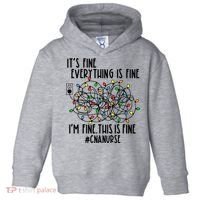 Im Fine Everything Is Fine Christmas Lights Cna Nurse Life Gift Toddler Hoodie thumb 0
