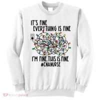 Im Fine Everything Is Fine Christmas Lights Cna Nurse Life Gift Sweatshirt thumb 0