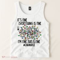 Im Fine Everything Is Fine Christmas Lights Cna Nurse Life Gift Tank Top thumb 2