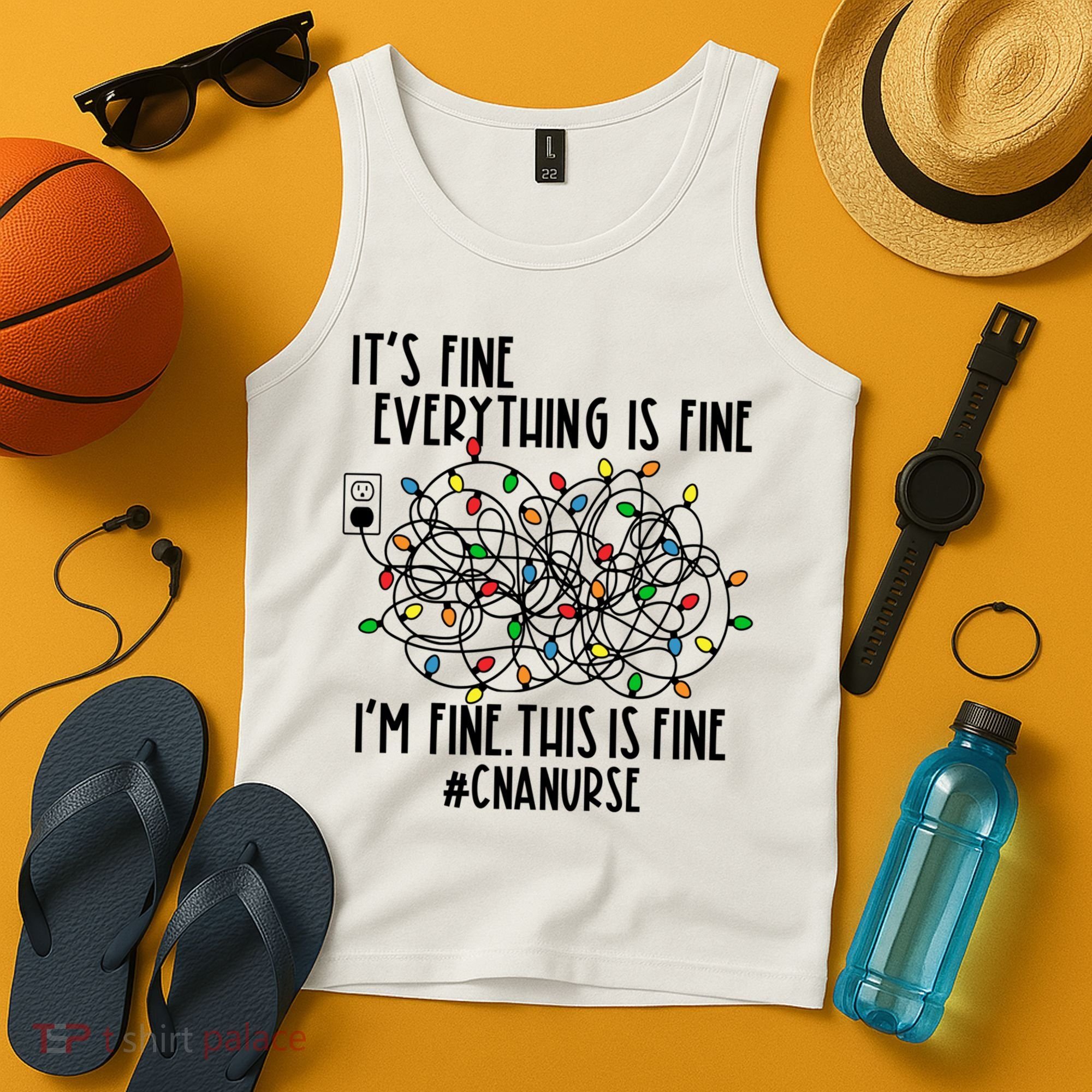 Im Fine Everything Is Fine Christmas Lights Cna Nurse Life Gift Tank Top