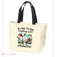 I'm Fine Everything Is Fine Teacher Life Gnome Christmas Funny Gift Tote Bag thumb 3