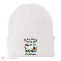 I'm Fine Everything Is Fine Teacher Life Gnome Christmas Funny Gift Beanie thumb 0
