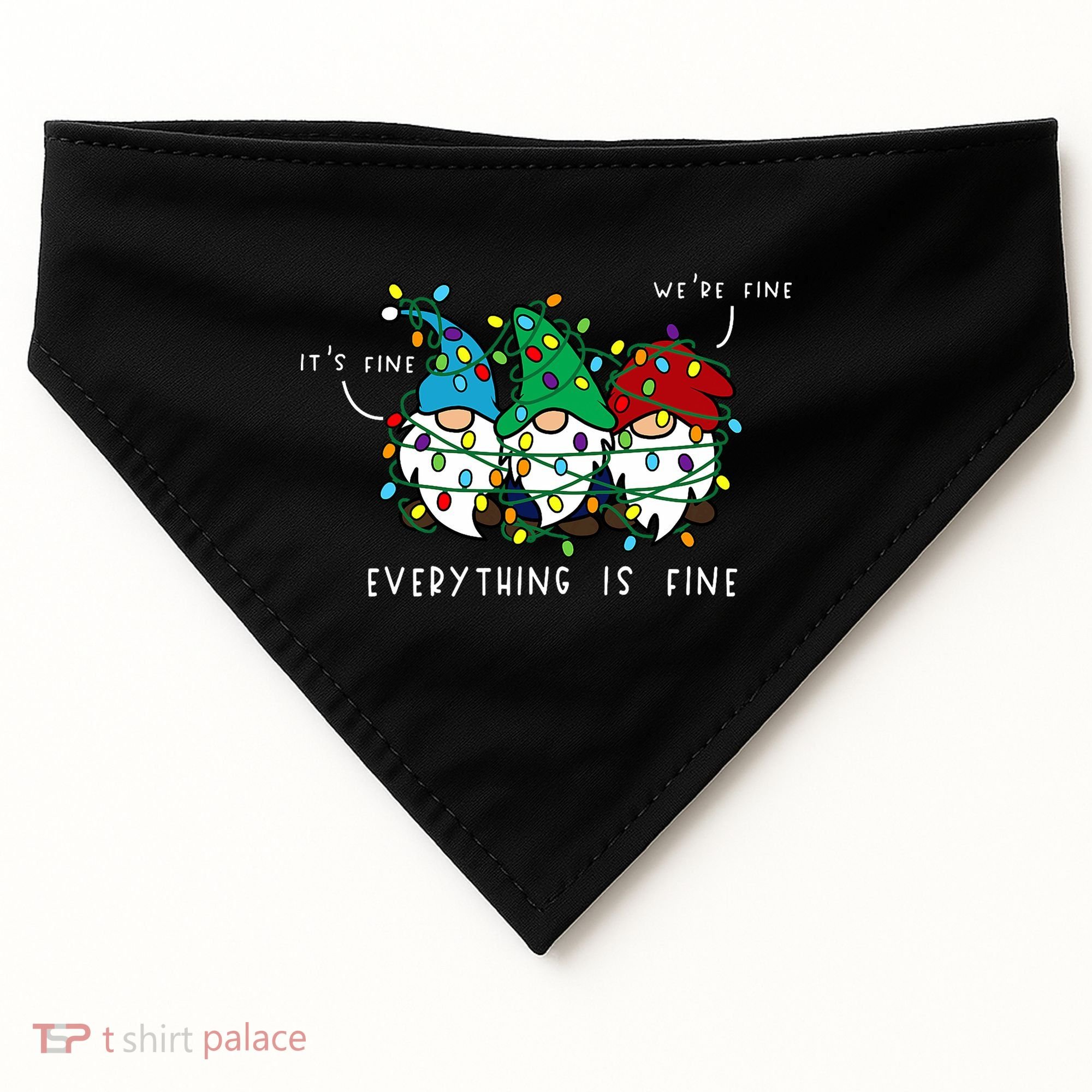 ItS Fine Everything Is Fine Xmas Lights Gnome Christmas USA-Made Doggie Bandana