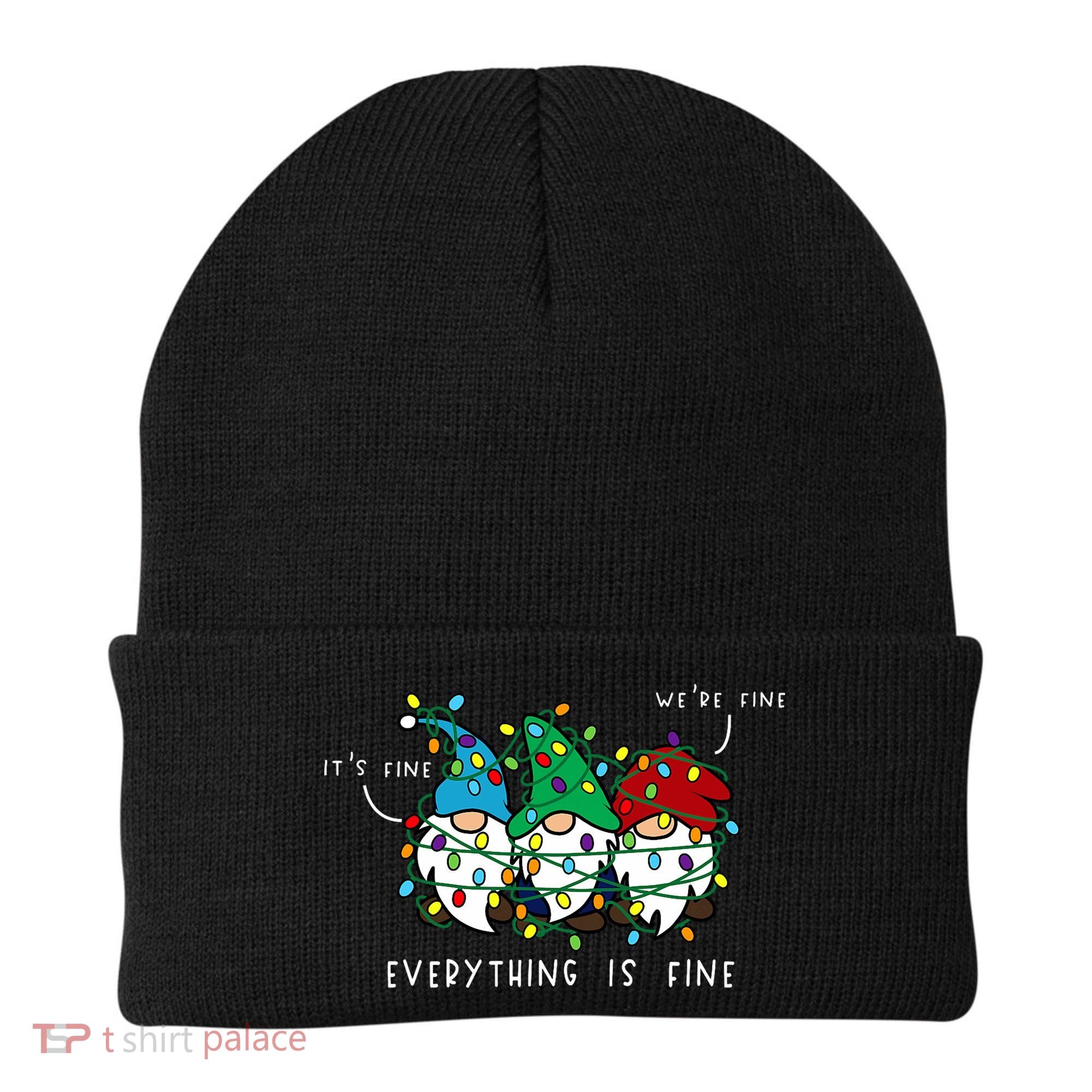 ItS Fine Everything Is Fine Xmas Lights Gnome Christmas Beanie