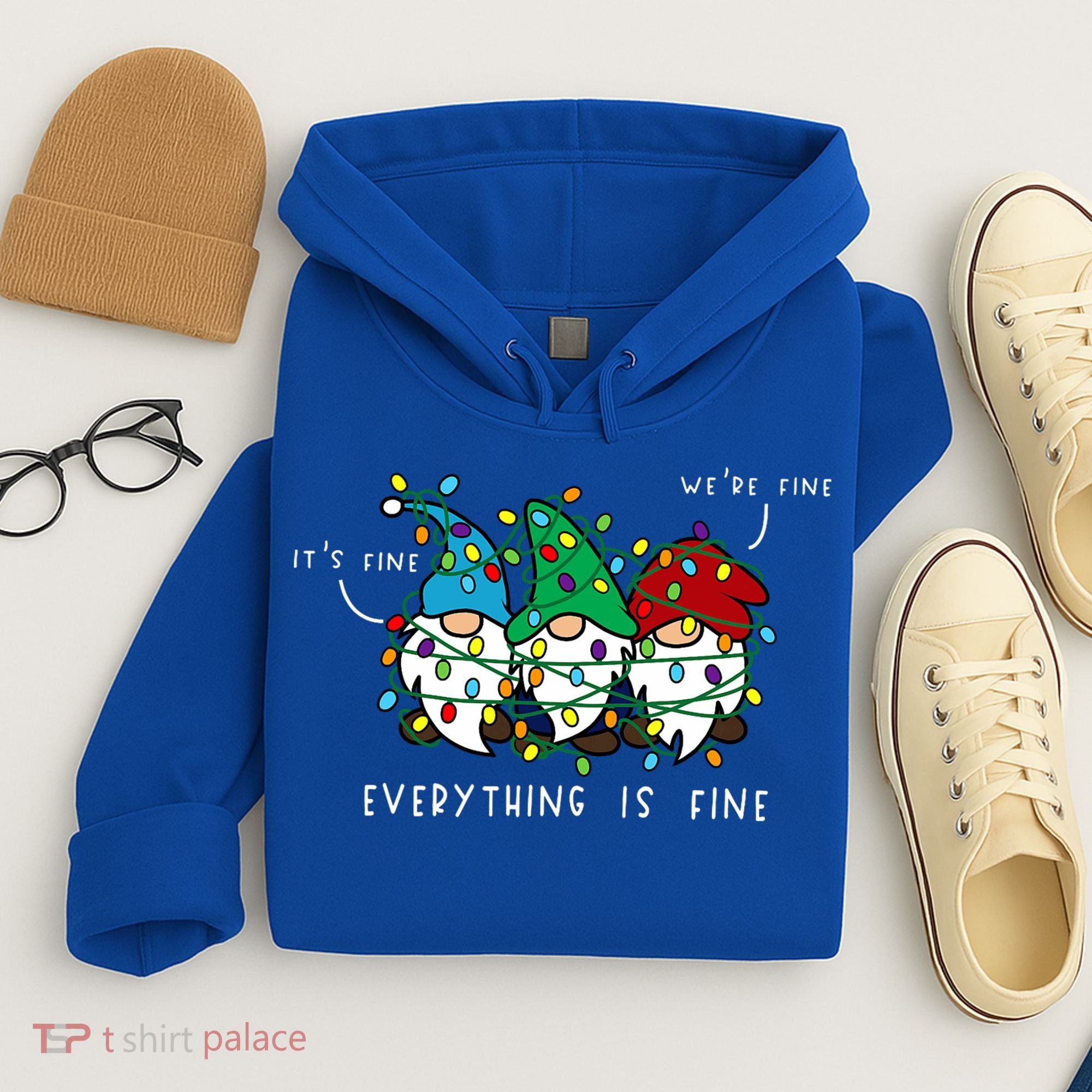 ItS Fine Everything Is Fine Xmas Lights Gnome Christmas Hoodie