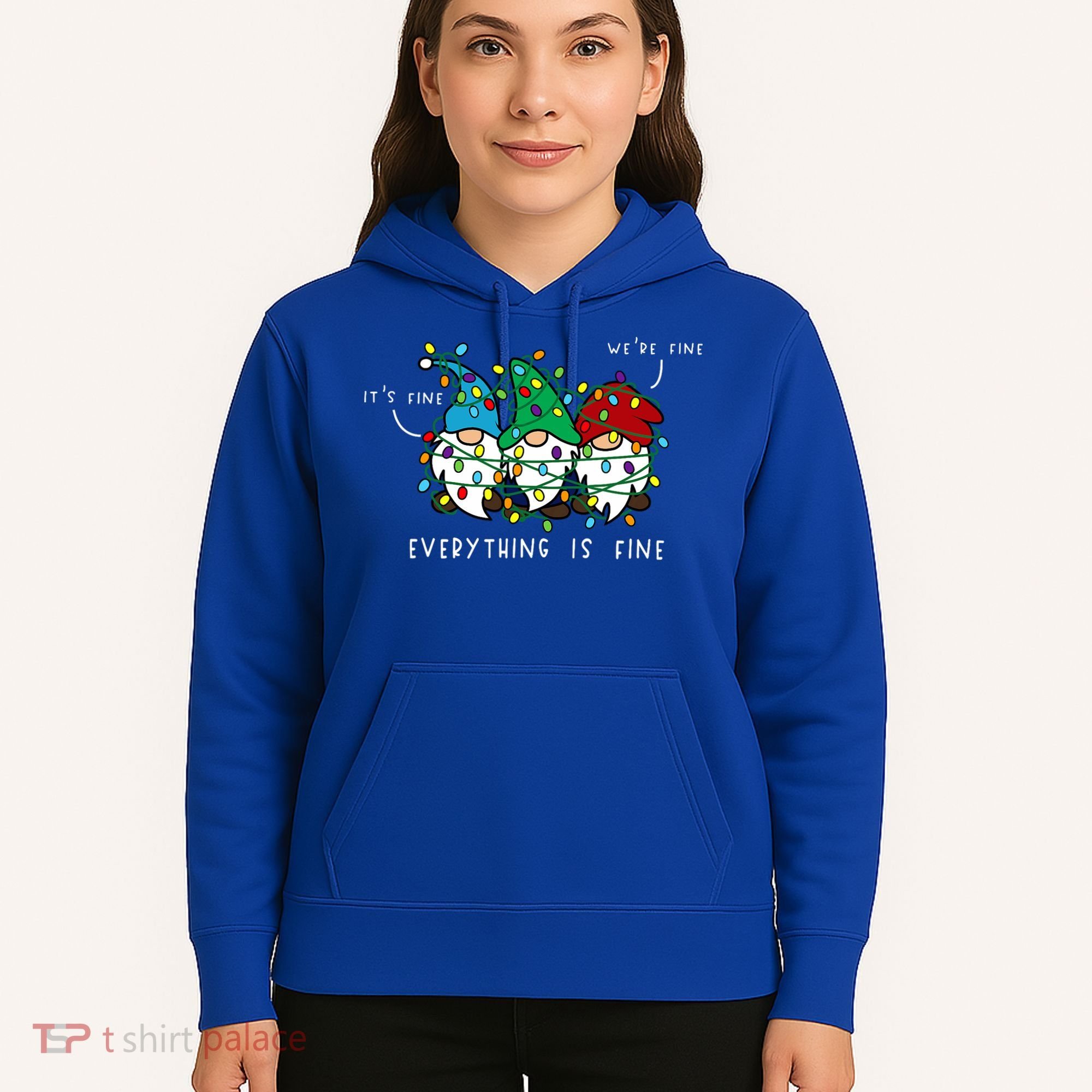 ItS Fine Everything Is Fine Xmas Lights Gnome Christmas Hoodie