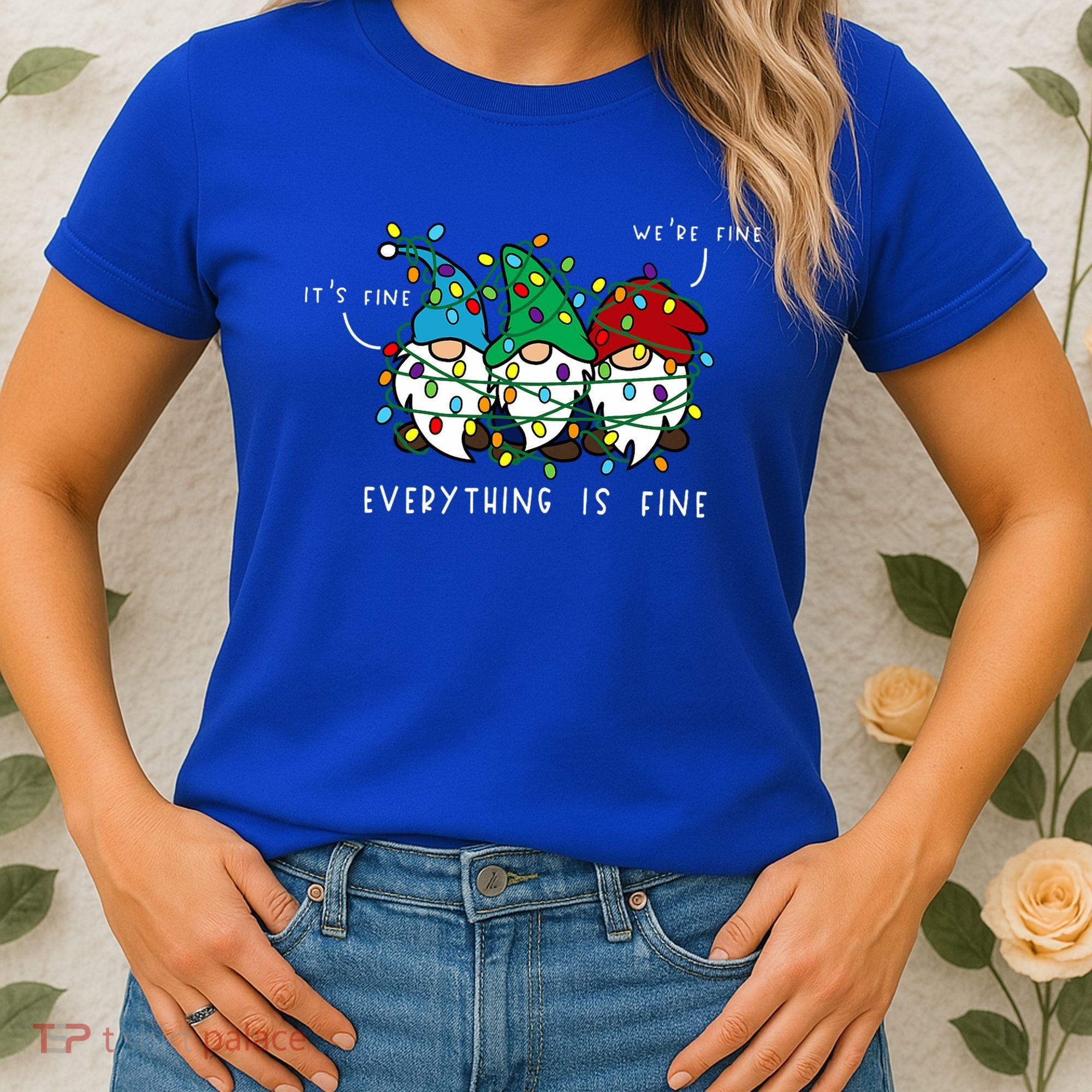 ItS Fine Everything Is Fine Xmas Lights Gnome Christmas Women's T-Shirt
