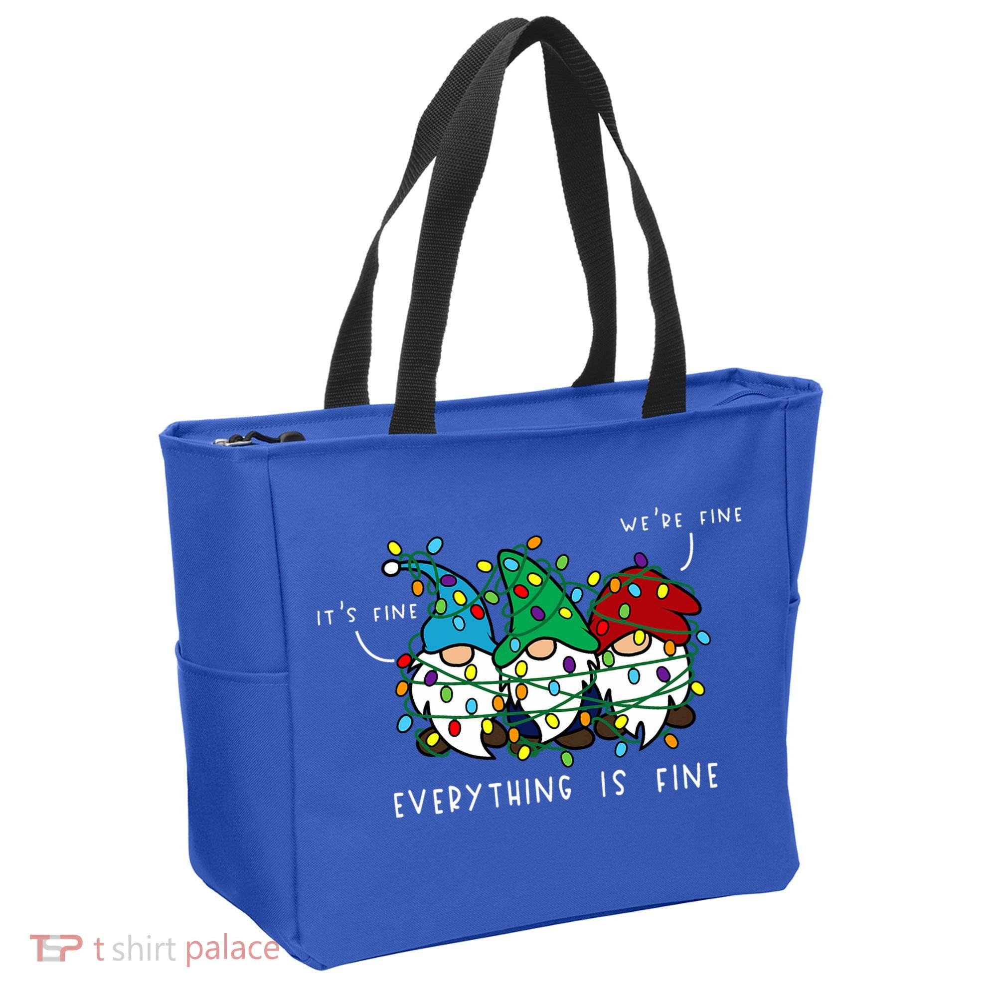 ItS Fine Everything Is Fine Xmas Lights Gnome Christmas Tote Bag