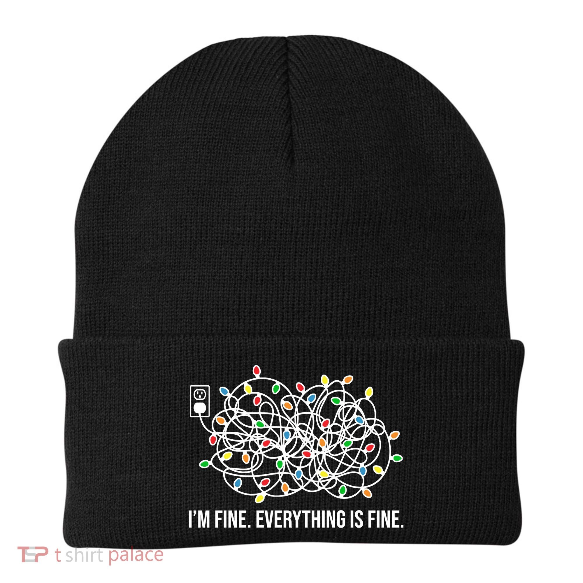 I'm Fine Everything Is Fine Funny Christmas Lights Beanie