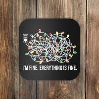 I'm Fine Everything Is Fine Funny Christmas Lights Coaster thumb 0