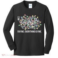 I'm Fine Everything Is Fine Funny Christmas Lights Kids Long Sleeve Shirt thumb 0