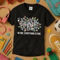 I'm Fine Everything Is Fine Funny Christmas Lights Kids T-Shirt thumb 3