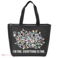 I'm Fine Everything Is Fine Funny Christmas Lights Tote Bag thumb 0