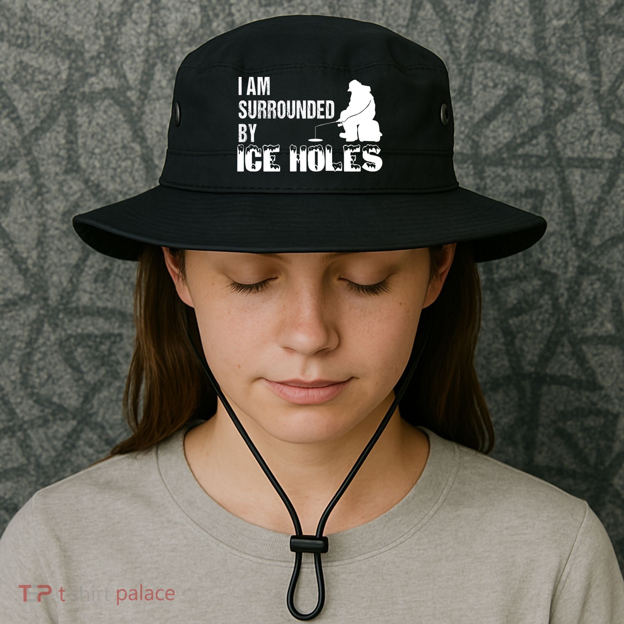 Ice Fishing Funny I Am Surrounded By Ice Holes Gift Great Gift Bucket Hat