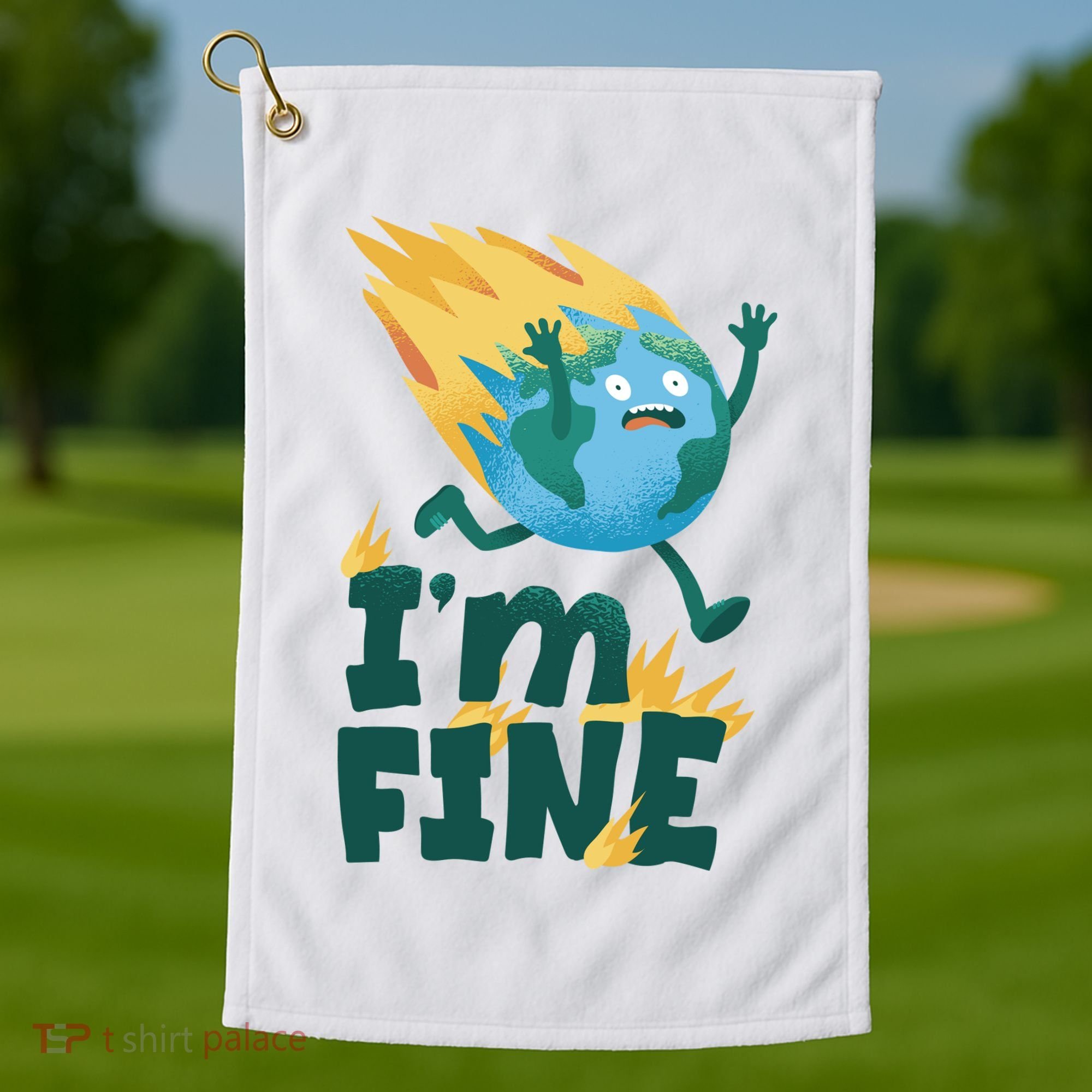 I'm Fine Funny Earth Day Climate Change Golf Towel