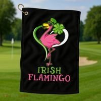 Irish Flamingo Funny St Patricks Day Golf Towel thumb 1