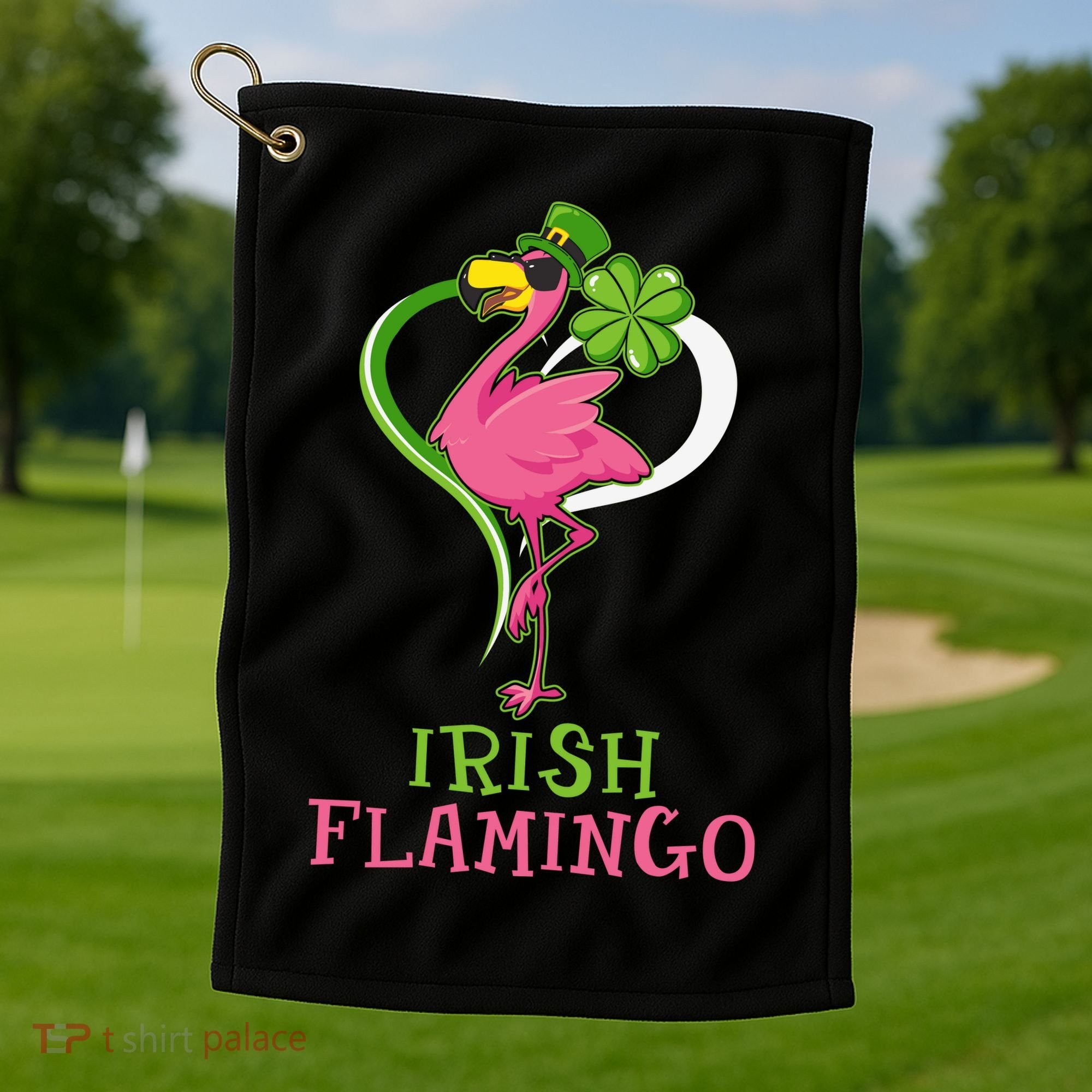 Irish Flamingo Funny St Patricks Day Golf Towel