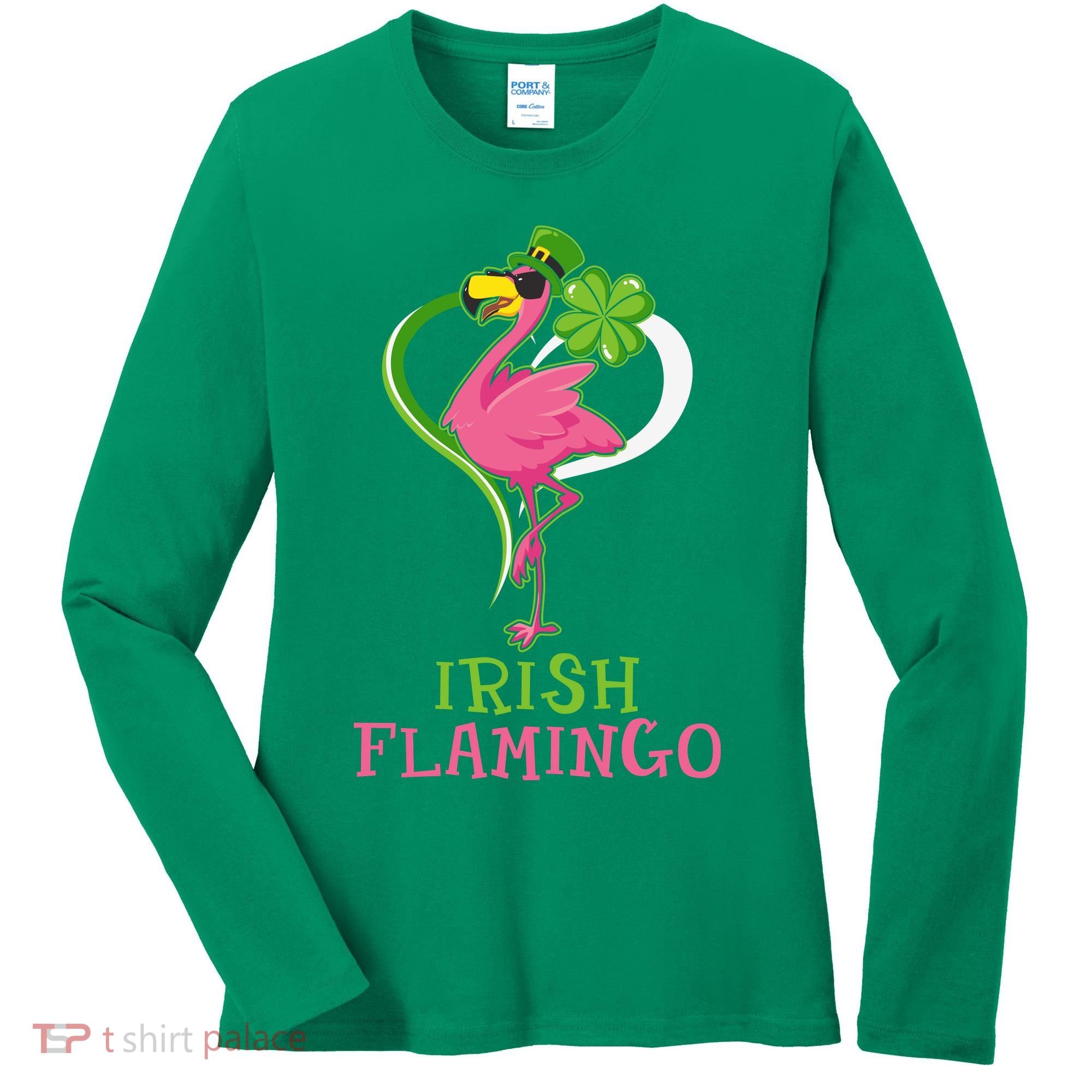 Irish Flamingo Funny St Patricks Day Women's Long Sleeve Shirt