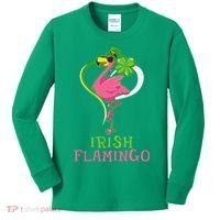 Irish Flamingo Funny St Patricks Day Kids Long Sleeve Shirt thumb 0