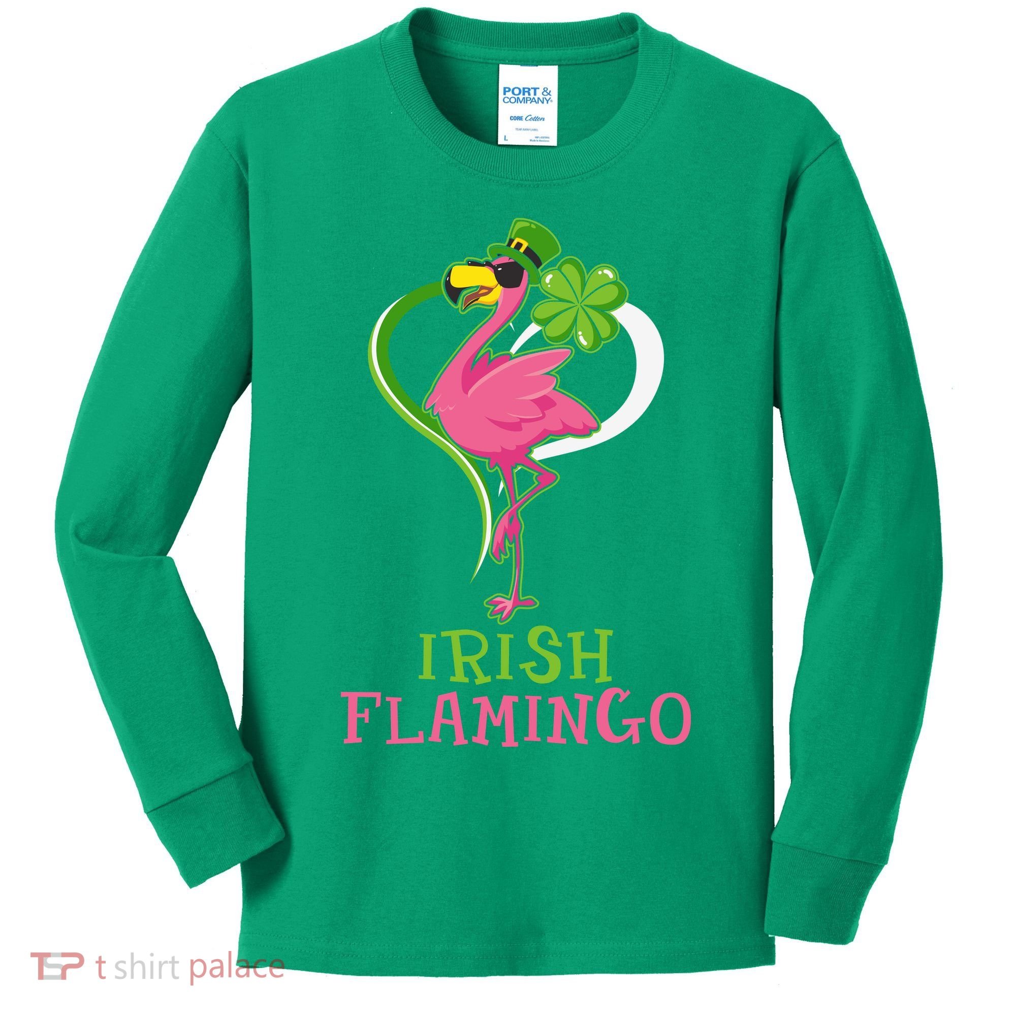 Irish Flamingo Funny St Patricks Day Kids Long Sleeve Shirt