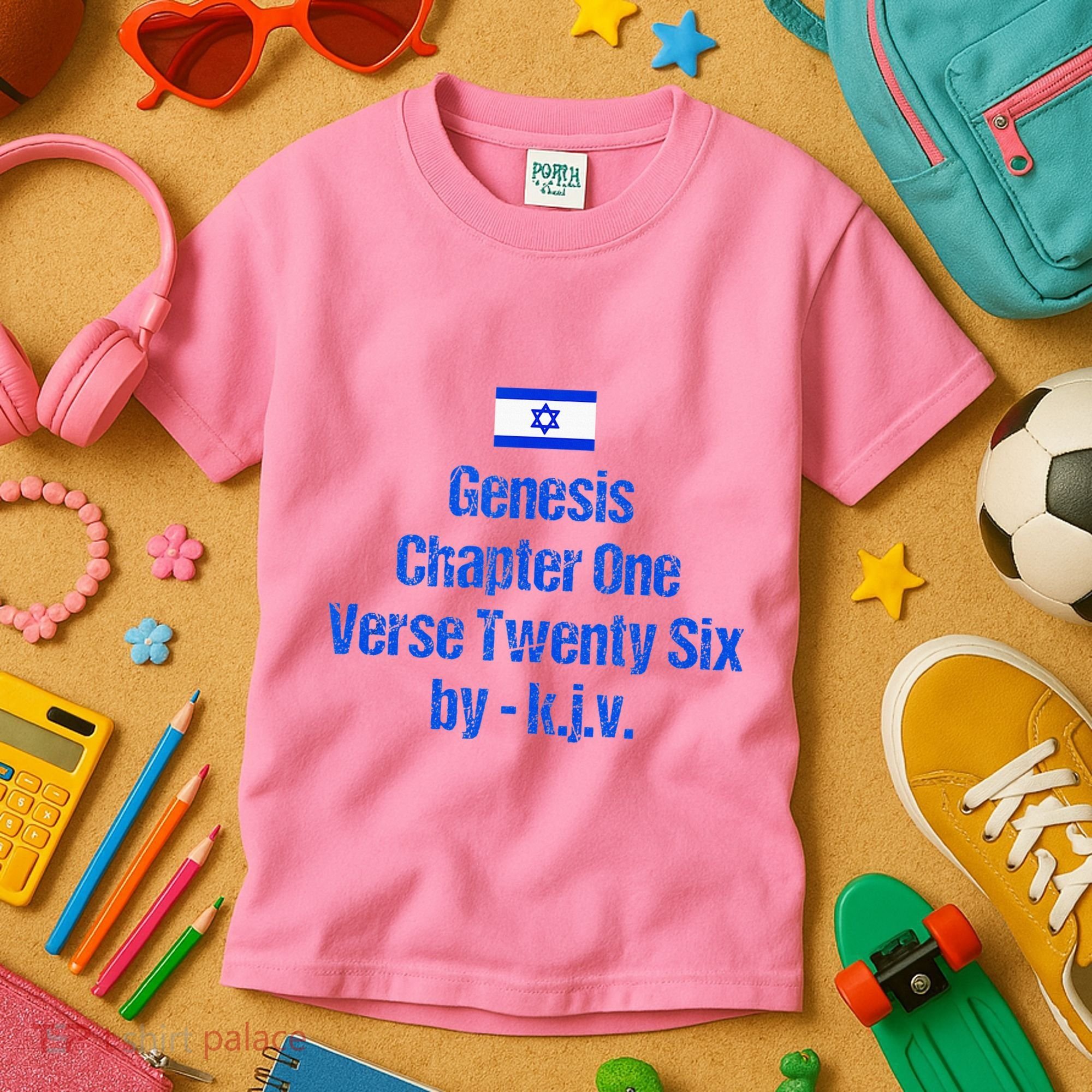 Israel Flag G.E.N.E.S.I.S Chapter One Verse Twenty Six Kids T-Shirt